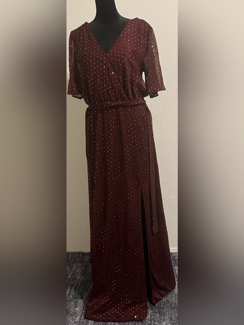 Baltic Born Burgundy Polka Dot Maxi Dress – Size L